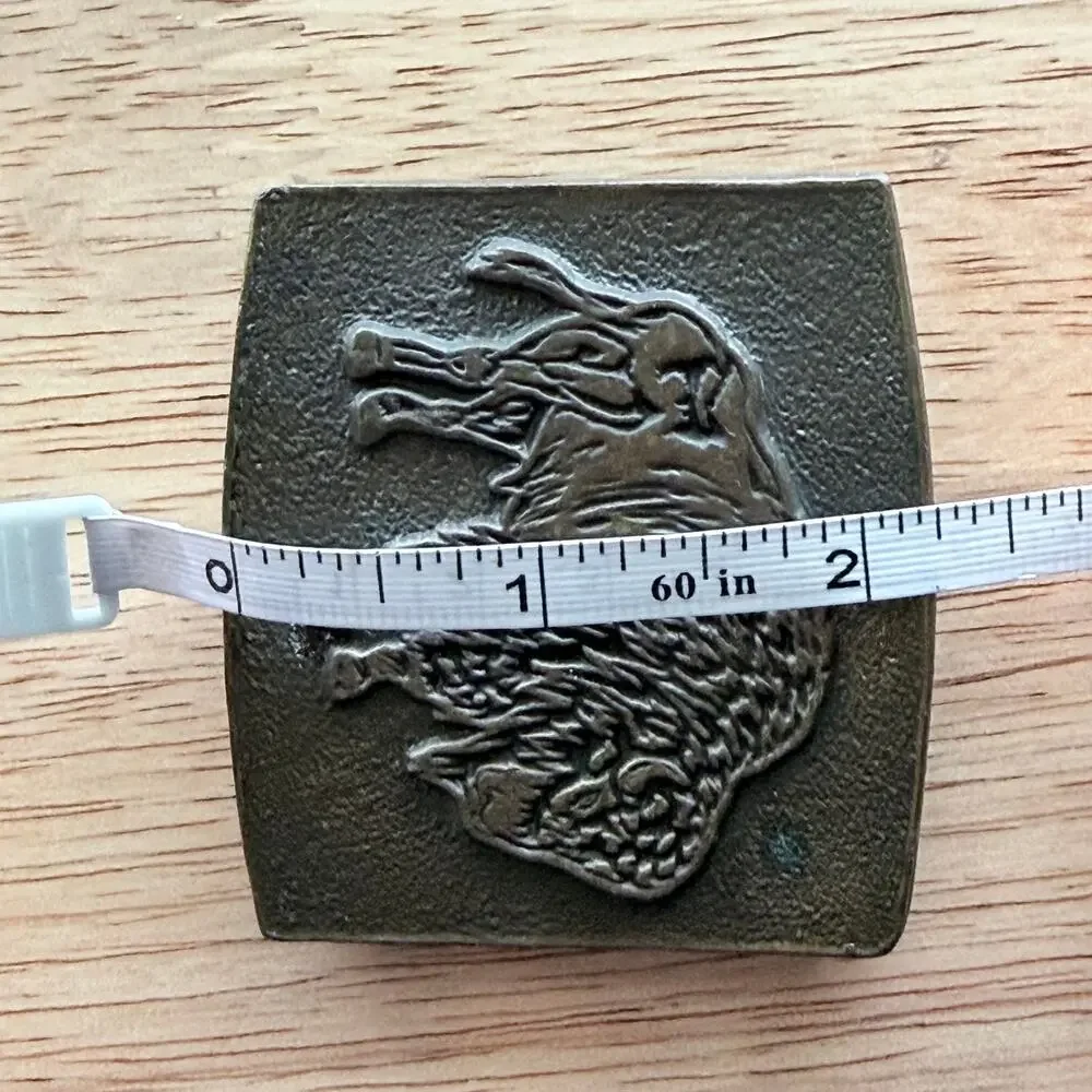 Vintage buffalo belt buckle metal brass tone 2.5x2.25 inches